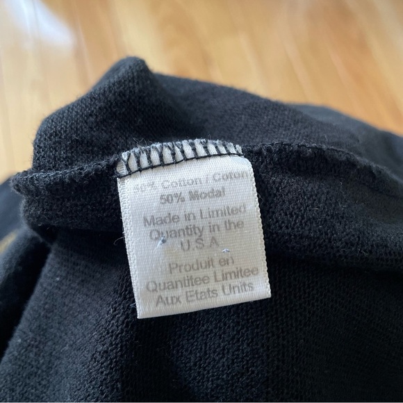 Lauren Moshi Chain Skull Graphic Long Sleeve Black Cotton Modal V-Neck Top Sz S - Picture 6 of 8